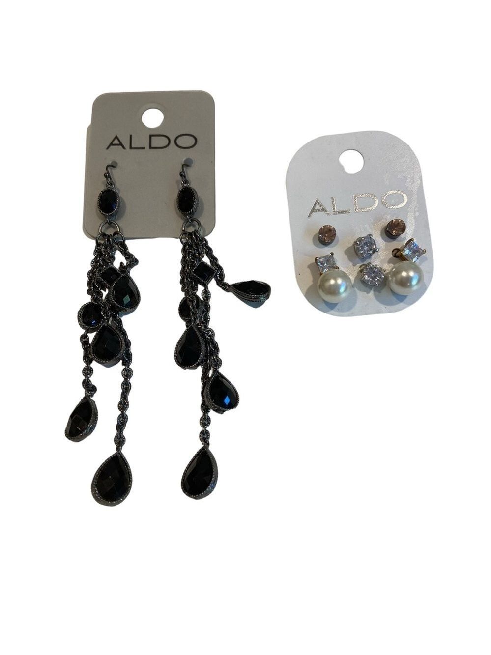 Aldo earrings set bundle black chandelier button multiple feminine silver white